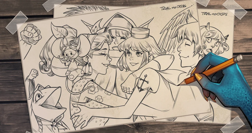 Character sketches from the same feature